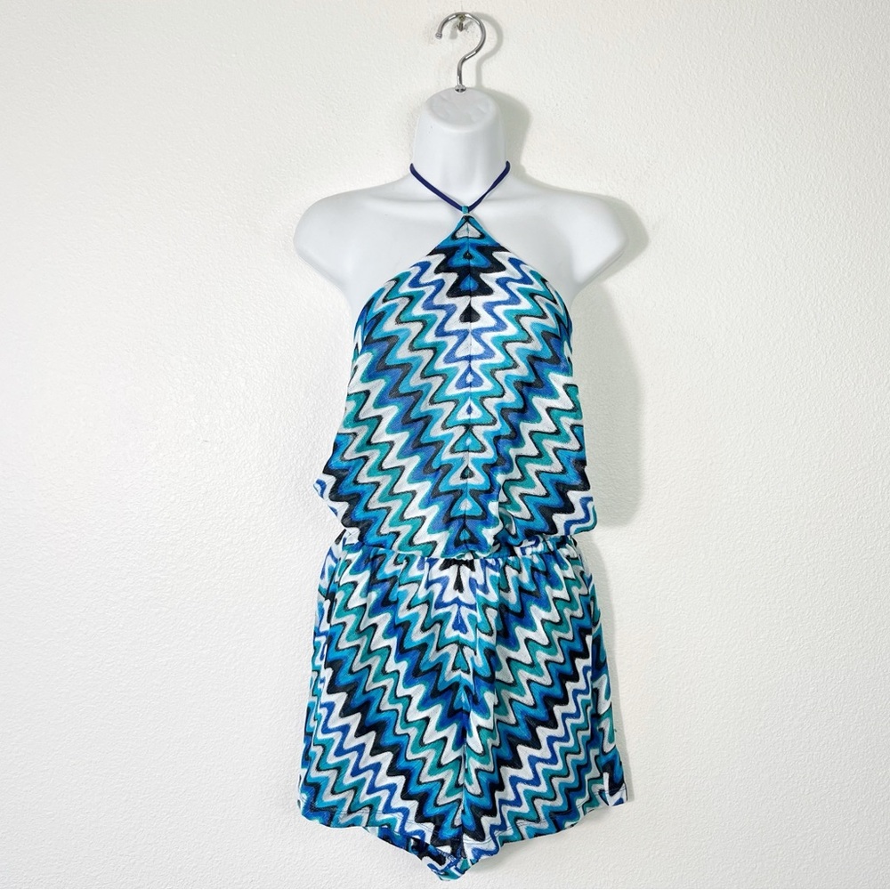 NEW Trina Turk Chevron Halter Romper Open Back Size Small Beach Coverup